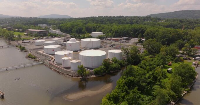 Fuel Depot and white storage tanks in Newburgh New York