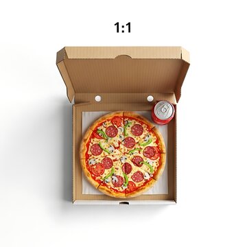 Pepperoni pizza in an open cardboard box