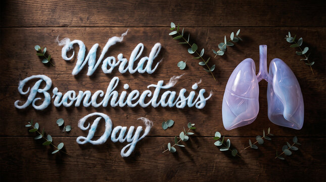 World Bronchiectasis Day awareness concept with human lungs model on wooden background