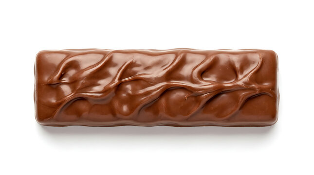 Chocolate candy bar with wavy texture on white background