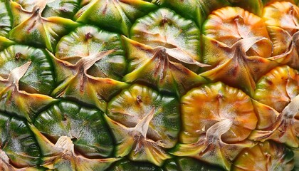Fototapeta premium Macro Close Up Of Fresh Green And Yellow Pineapple Skin Texture