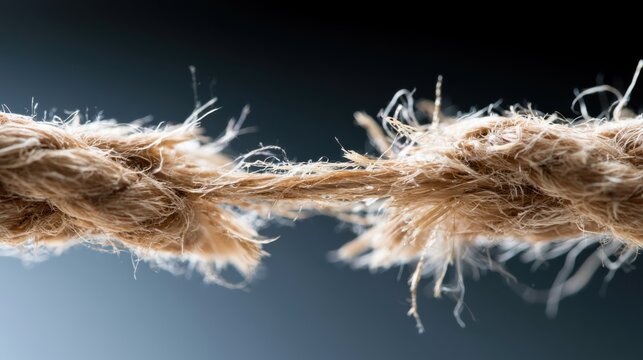 A frayed rope on the verge of snapping, symbolizing stress and breaking point
