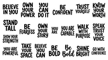 Obraz premium Motivational Typography Phrases in Black and White Vector Illustration