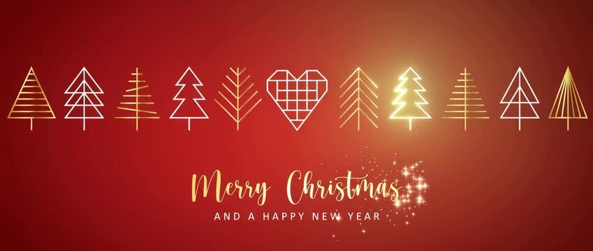 christmas greeting card with minimalistic fir tree border illustrated animation