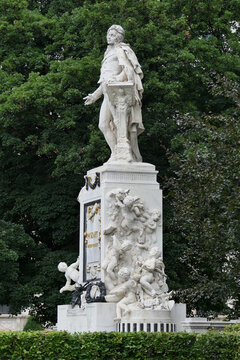Side View of the Mozart Monument in Burggarten Vienna, Austria. 