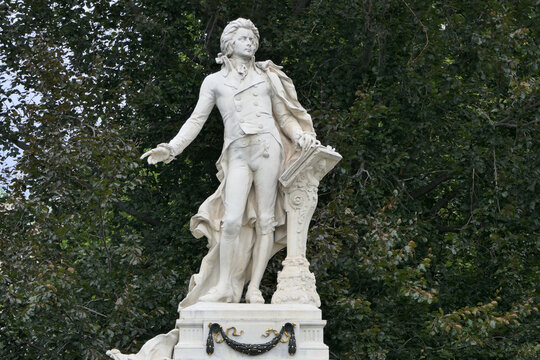 Mozart Statue Against Trees in Burggarten Vienna. 