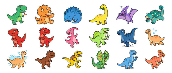 Cute cartoon dinosaurs isolated on transparent background © samsularifin