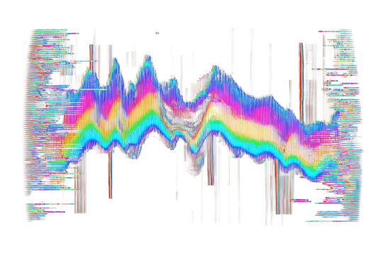 PNG Vibrant glitch art waveform illustration.