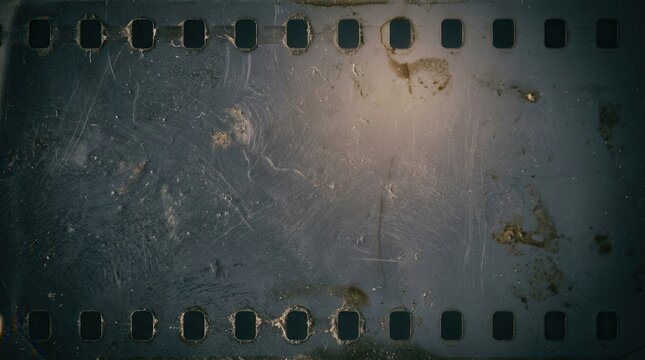 Old film strip background with a textured overlay showing distressed damage
