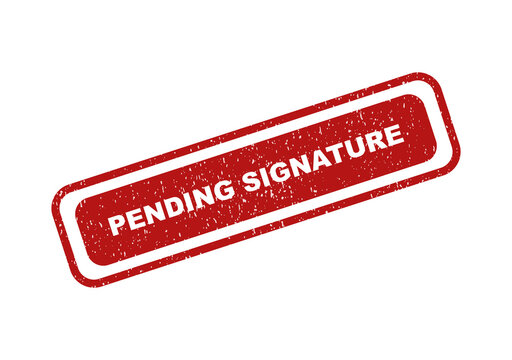 Red rectangular rubber stamp with the text pending signature inside