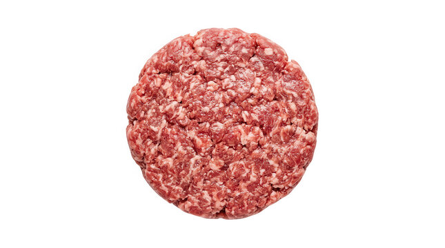 Raw beef burger patty isolated on transparent background, graphic element for BBQ summer menu design and food advertising, high quality meat product