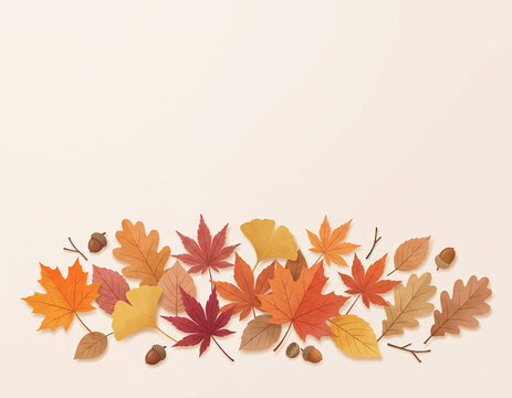 秋の紅葉と落ち葉のナチュラルで温かみのあるカラフルな背景素材