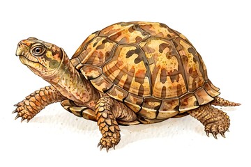 Fototapeta premium Box Turtle Walking Isolated - Watercolor Turtle Illustration on White Background