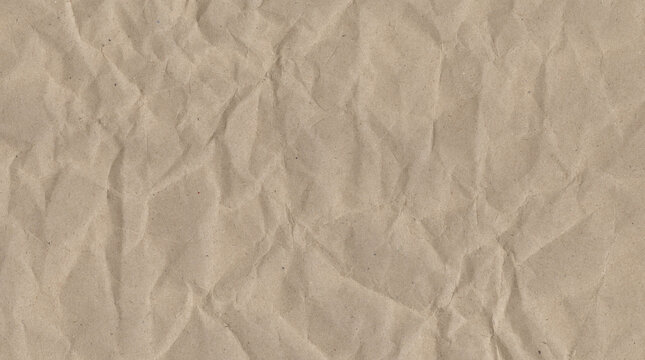 Crumpled Brown Paper Texture Background with Wrinkled Grunge Surface, Vintage Aged Crushed Paper Pattern for Wallpaper, Backdrop, Packaging and Creative Design