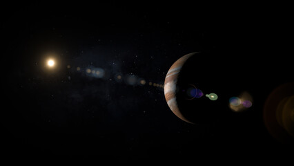 Jupiter and Distant Sun in Deep Space with Cinematic Lighting 3D Illustration © Cinefootage Visuals