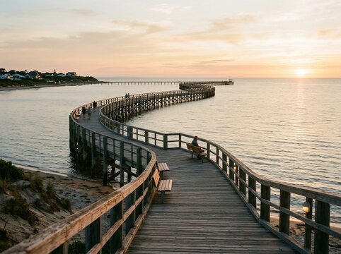 Winding wooden pier