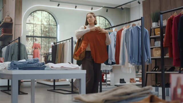Time-Lapse in Clothing Store. Diverse Group of Costumers bying Clothes and Merchandise at Checkout Cashier Counter. Retail Fashion Shop Assistant Services Clients, Selling Designer Brands to People