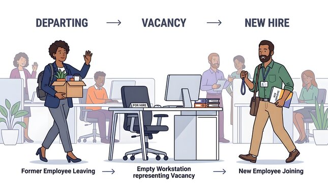 Employee Turnover Cycle and Corporate Recruitment Process Illustration