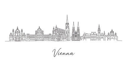 Fototapeta premium Elegant minimalist line drawing capturing the intricate architectural skyline of vienna featuring historic landmarks and
