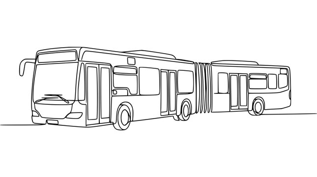 Artistic Line Drawing of an Articulated Bus on Transparent Background