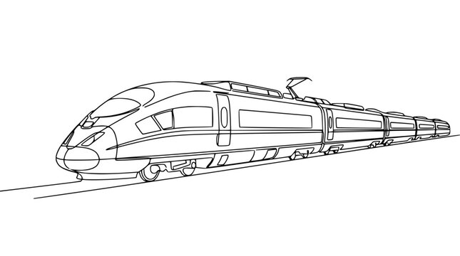 Modern high-speed train illustration, line art, isolated on white background