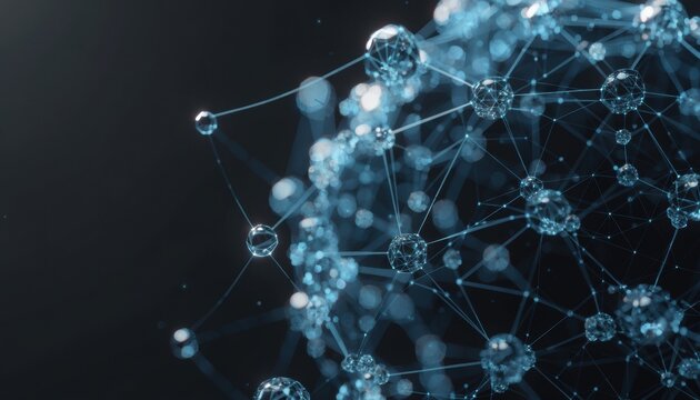 Abstract network of glowing blue spheres and lines