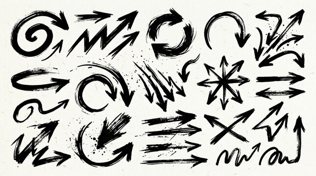Hand-drawn arrow collection, grunge, brush stroke, infographic elements