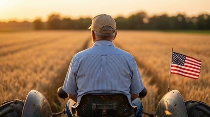 Naklejka premium Independence Day celebration with a farmer on a tractor in the field