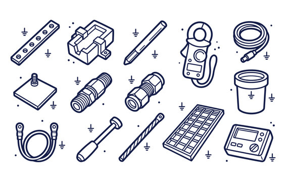 Electrical earthing system and lightning protection vector illustration with ground rods clamp meters inspection pits and bonding components