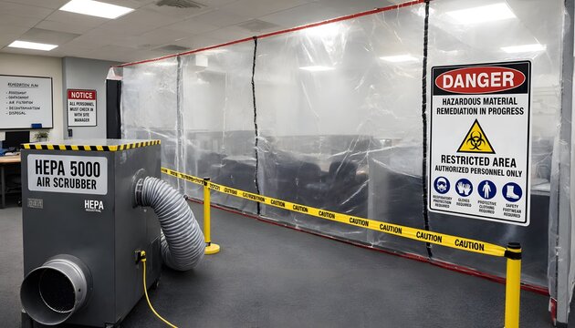 Professional Hazardous Material Remediation Site with HEPA Air Scrubber