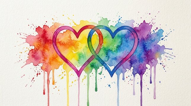 LGBTQ love symbol and soulmate link depicted in vibrant watercolor artwork