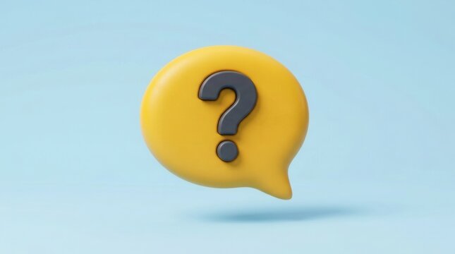 Showing the concept of asking for help in a simple way with a yellow speech bubble and a question mark floating against a light blue background.