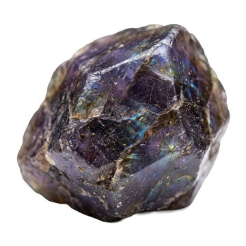 Raw labradorite crystal with iridescent purple and blue flash