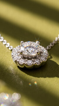Diamond pendant on the neck macro