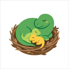 Fototapeta premium Cute dinosaur family sleeping in nest