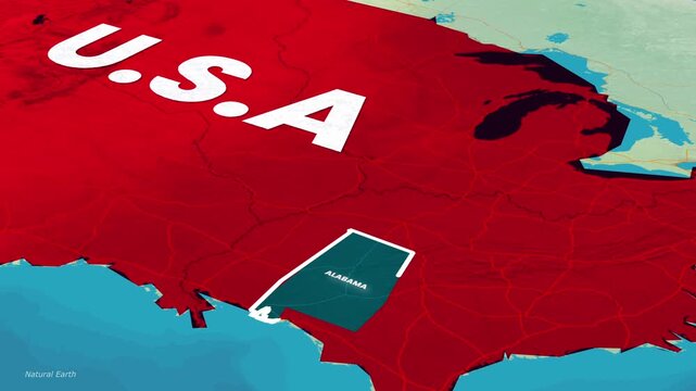 Alabama state highlighted on digital map animation for video presentation background