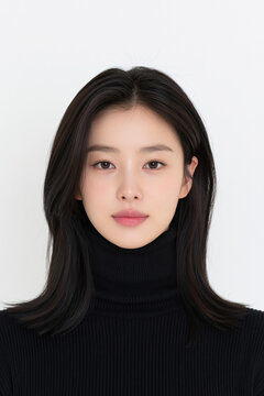 Studio Portrait Of Woman In Black Turtleneck Knit Sweater