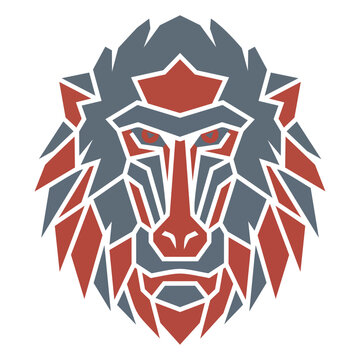 Geometric baboon head logo design, stylized primate vector illustration for modern branding.