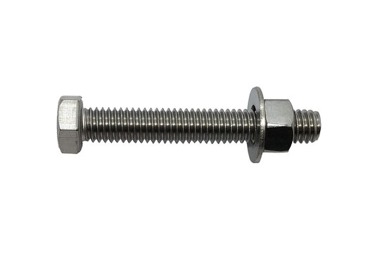  hex head bolt complete with a matching nut and flat washer,