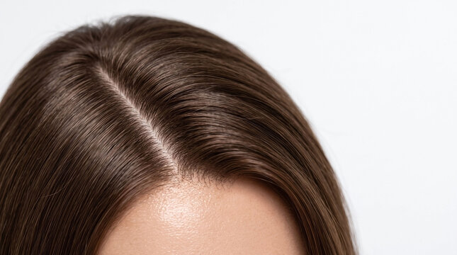 Healthy brown hair parting closeup for scalp care routine