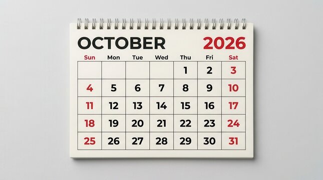 October 2026 date month page of an annual monthly calendar for strategy, resolution, and business goals.
