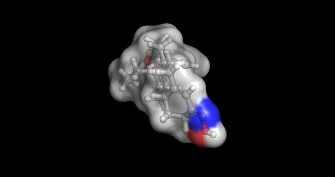 Norelgestromin, drug used in hormonal contraception transdermal patches to prevent ovulation, 3D molecule spinning, 4K