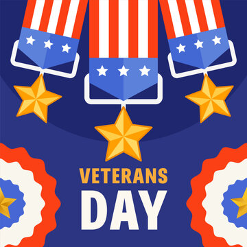 Veterans Day Square Social Media Post Banner with Medals