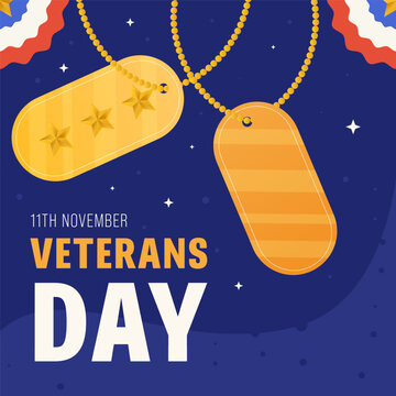 Veterans Day Square Social Media Banner with Military Dog Tags