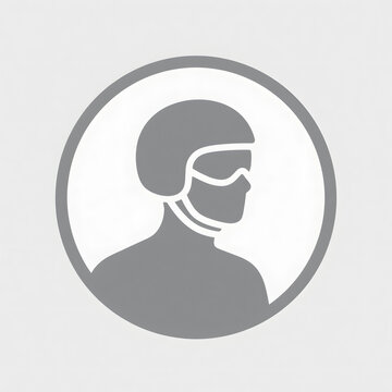Person wearing a helmet and face mask in circular frame