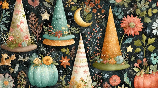 Charming decorative hats with floral patterns.