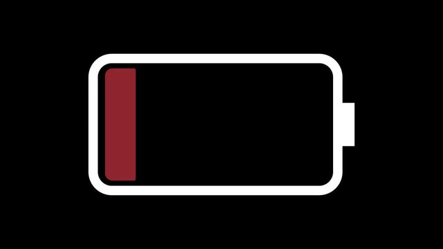 Pulsing Low Battery Warning Graphic With Flashing Red Power Indicator On Black