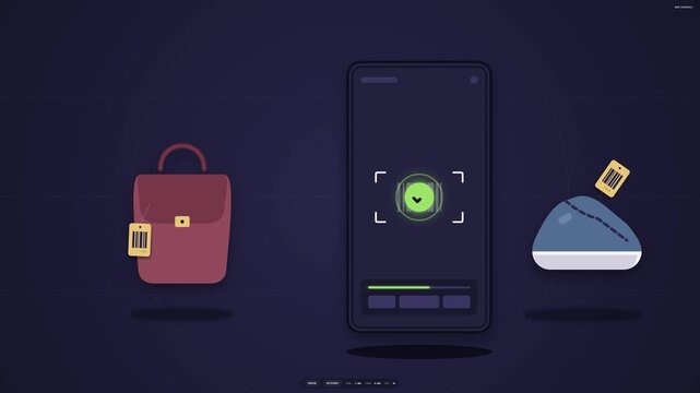 Modern smartphone with briefcase and laptop on dark background.