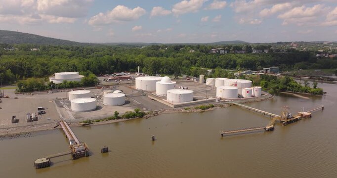 Fuel Depot and white storage tanks in Newburgh New York