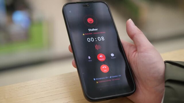 Smartphone displays a restricted caller marked as a stalker, highlighting digital harassment, personal safety concerns and the growing need for stronger mobile privacy tools.